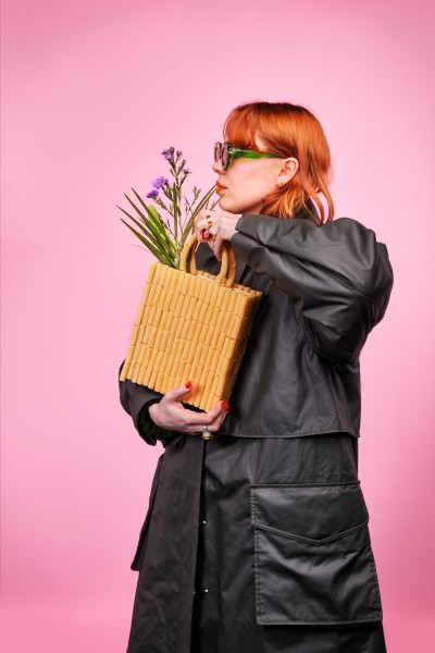 Sicilian Avenue Brand Shot - Woman with Pasta Handbag High Resolution
