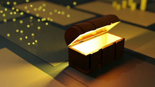A treasure chest with gold dust
